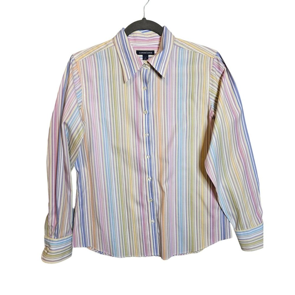 Lands' End Multi Striped Pastel Button Up Shirt Women Size 6